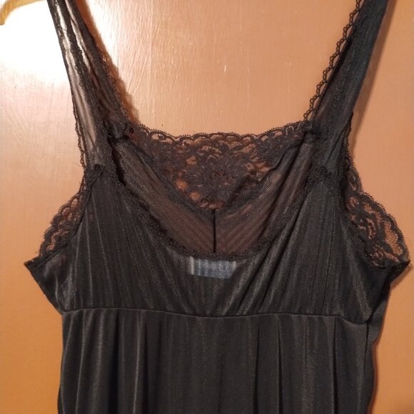 MEDIUM VINTAGE Lorraine LONG Slip Dress Black Lace Nylon Lingerie USA NIGHTGOWN - Picture 9 of 11